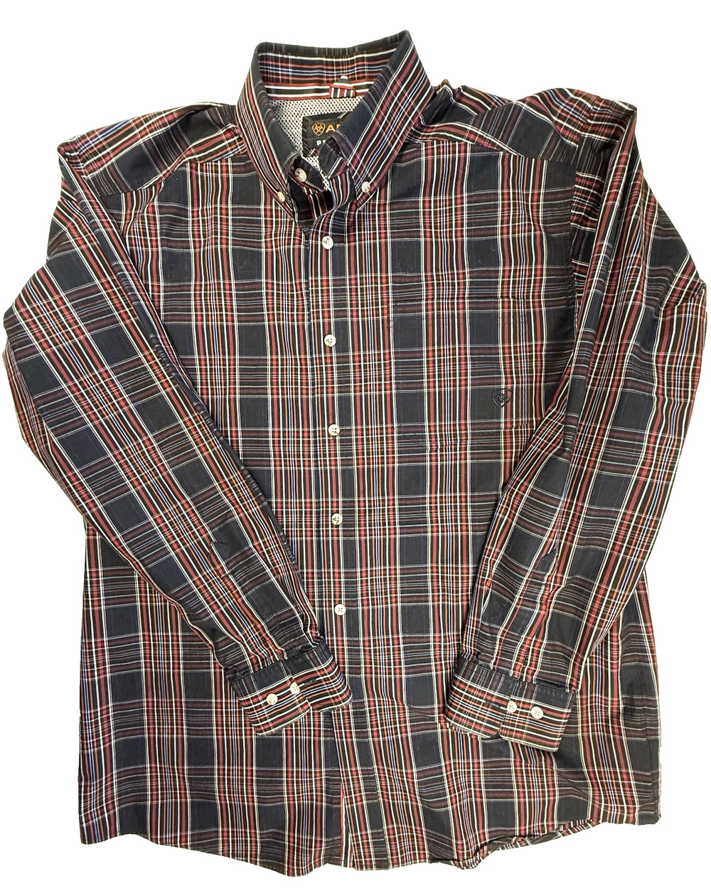 Ariat Pro Series shirt Large black red plaid Western Workwear Rodeo Rugged